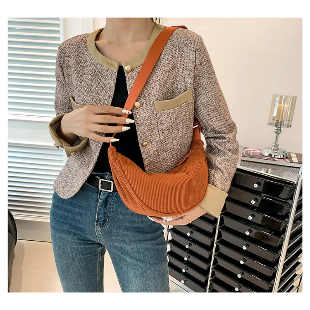

Dumpling Crossbody Bag Simple Corduroy Shoulder Bag Armpit Bag Lightweight Minimalist Purse For Commuter Shopping Casual