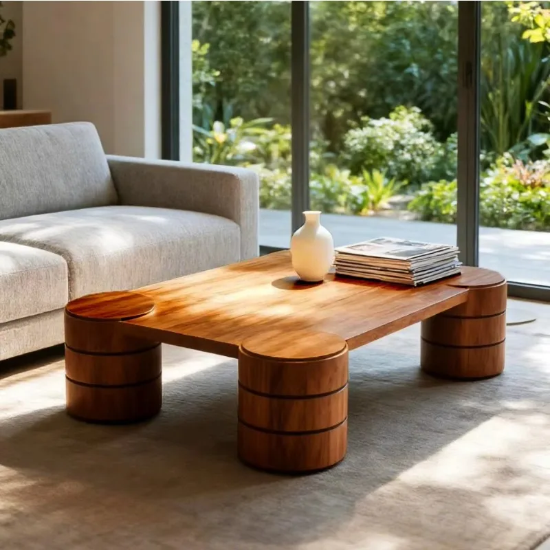 

Solid wood coffee table is durable and environmentally friendly, suitable for living room home cafe. Simple design combination