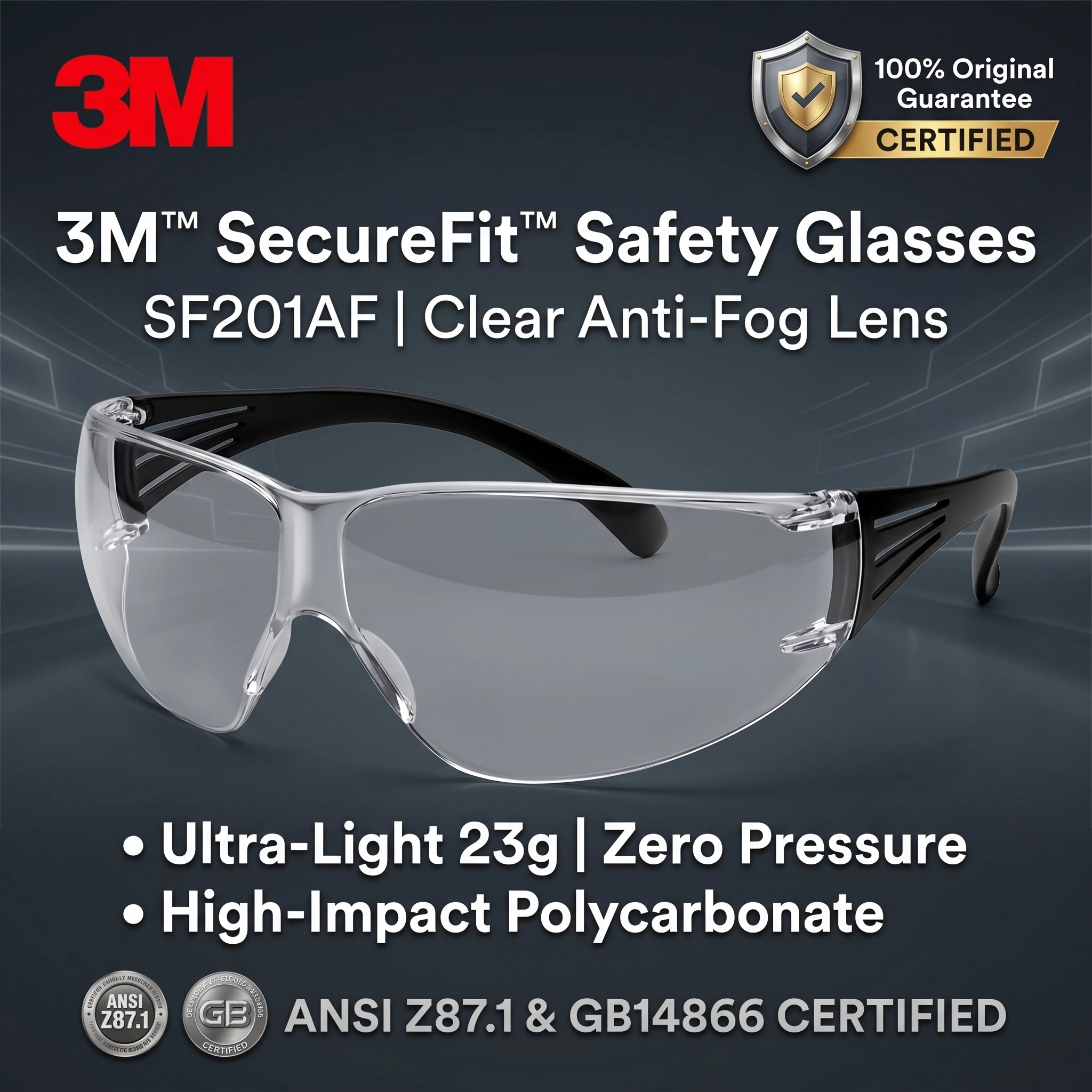 3M SF201AF SecureFit Anti-Fog Safety Glasses Clear Lens Anti-Scratch Lightweight Protective Eyewear ANSI Z87.1