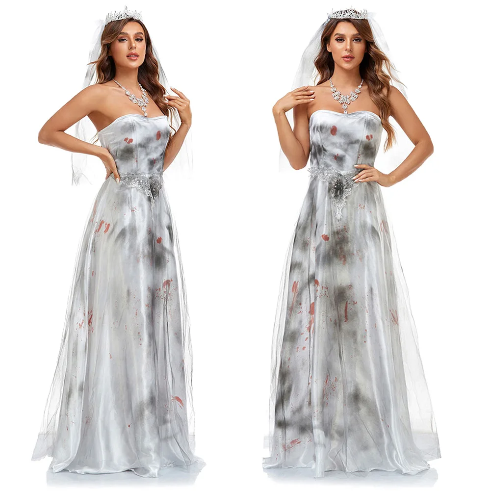 

Ghost Bride Cosplay Fantasy Veil Dress Clothing Halloween Horror Movie Costume Disguise Adult Women Roleplay Party Outfits