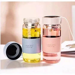 500ml High Quality Portable Glass Bottle Simple Style Glass Cup with Tea Filter Milk Drinking Bottle with Screw Lid Filter Net