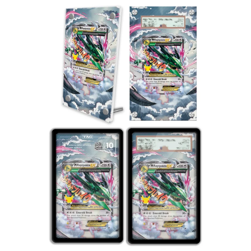 display-de-arte-anime-para-pokemon-rayquaza-roaring-skies-estojo-protetor-de-acrilico-para-jogos-de-anime-e-colecao-de-arte-chaveiro-nivel-de-avaliacao