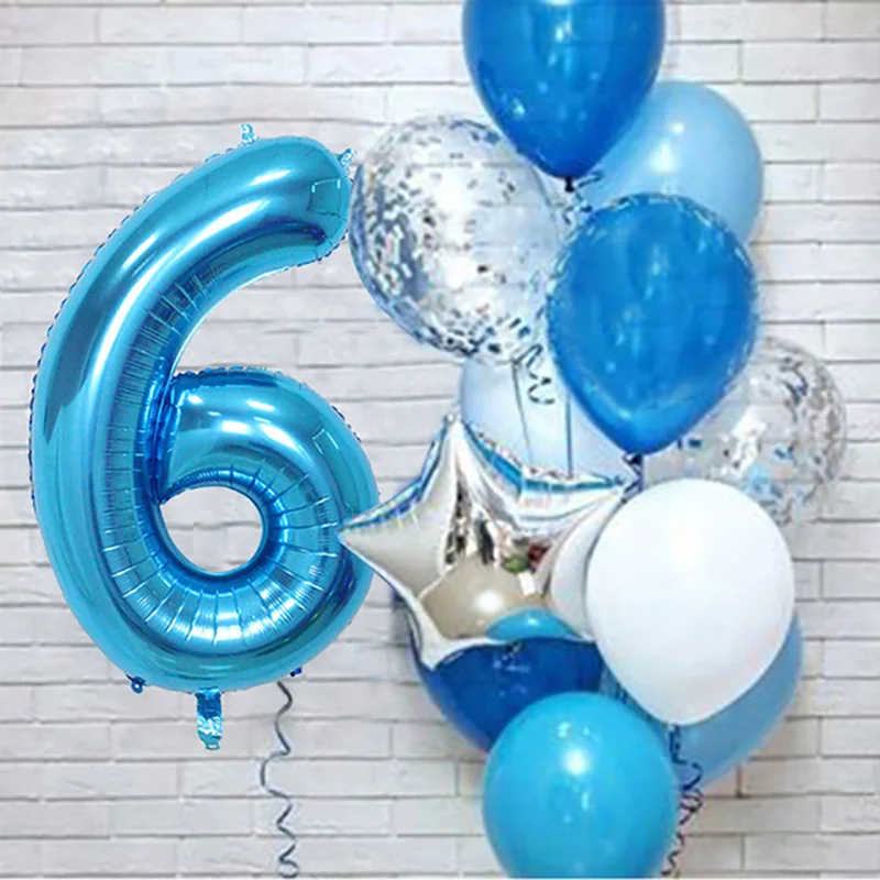 12pcs Blue 32inch Number Foil Latex Balloon Happy Birthday Party Decorations Kids Boy Baby 1 2 3 4 5 6 7 8 9 Year Old Supplies - view 6