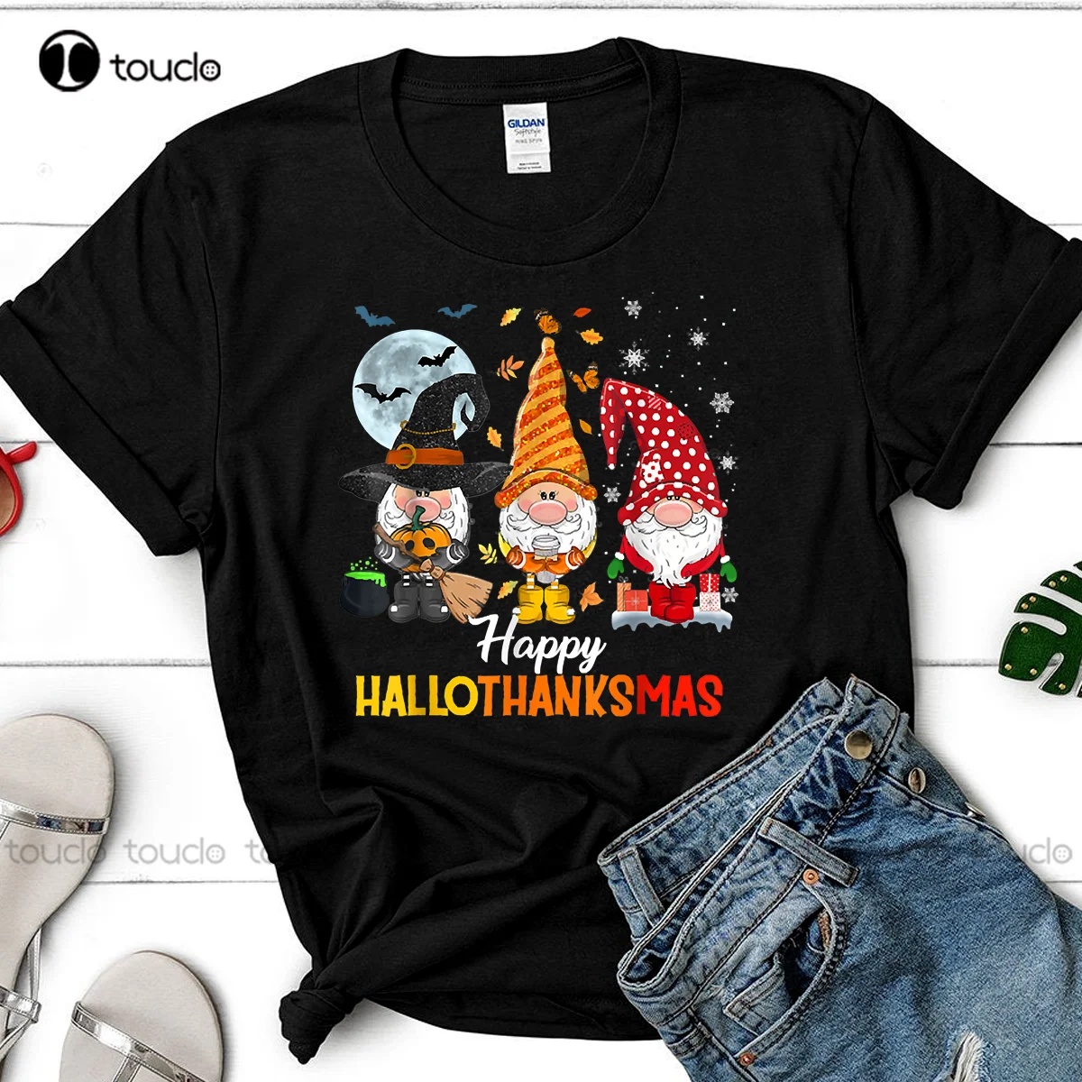 Gnomes Lover Halloween Merry Christmas Happy Hallothanksmas T-Shirt Men Women Ladies Shirts Custom Aldult Teen Unisex Xs-5Xl