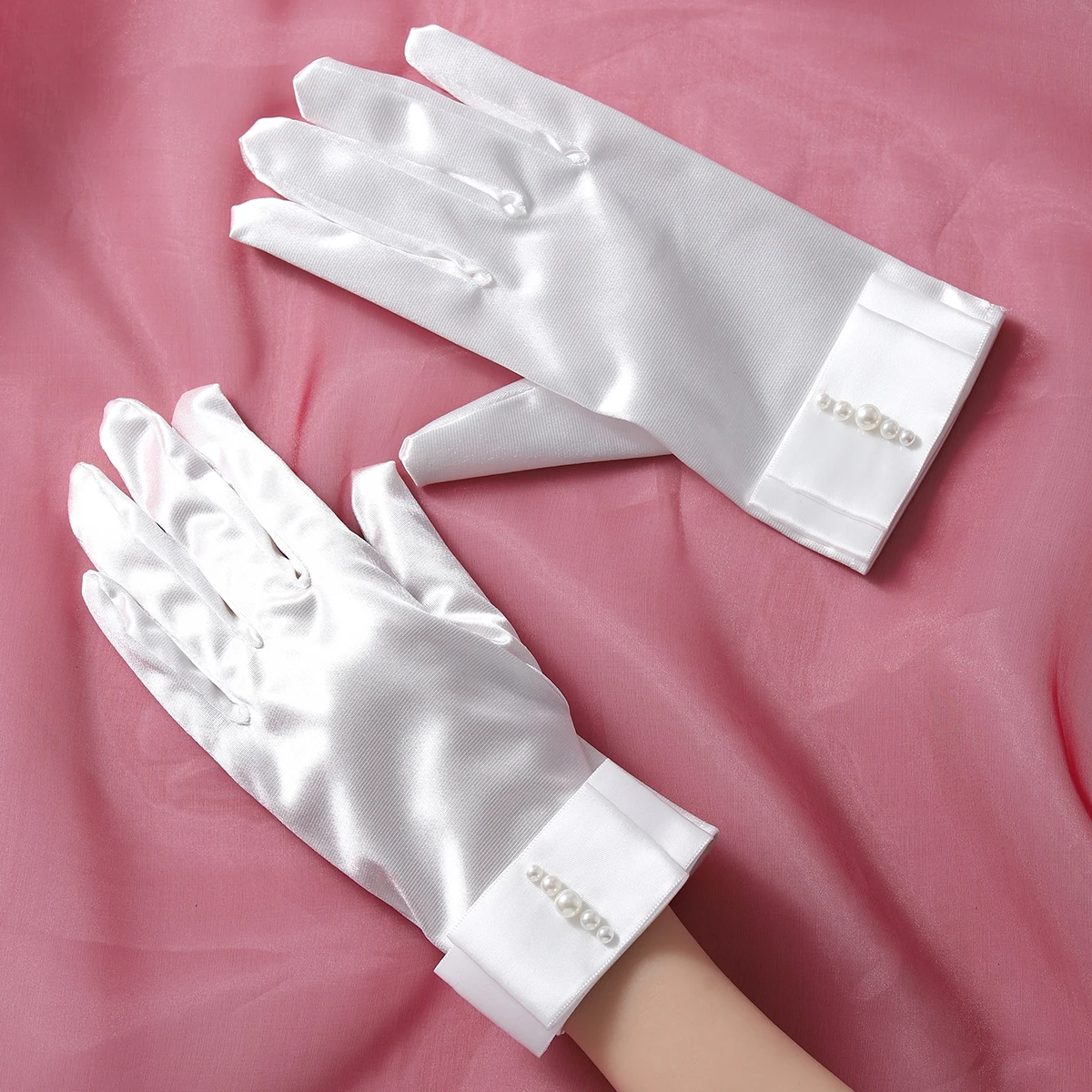 Guantes de novia de estilo corto para mujer, guantes de boda elegantes blancos, adecuados para fiesta