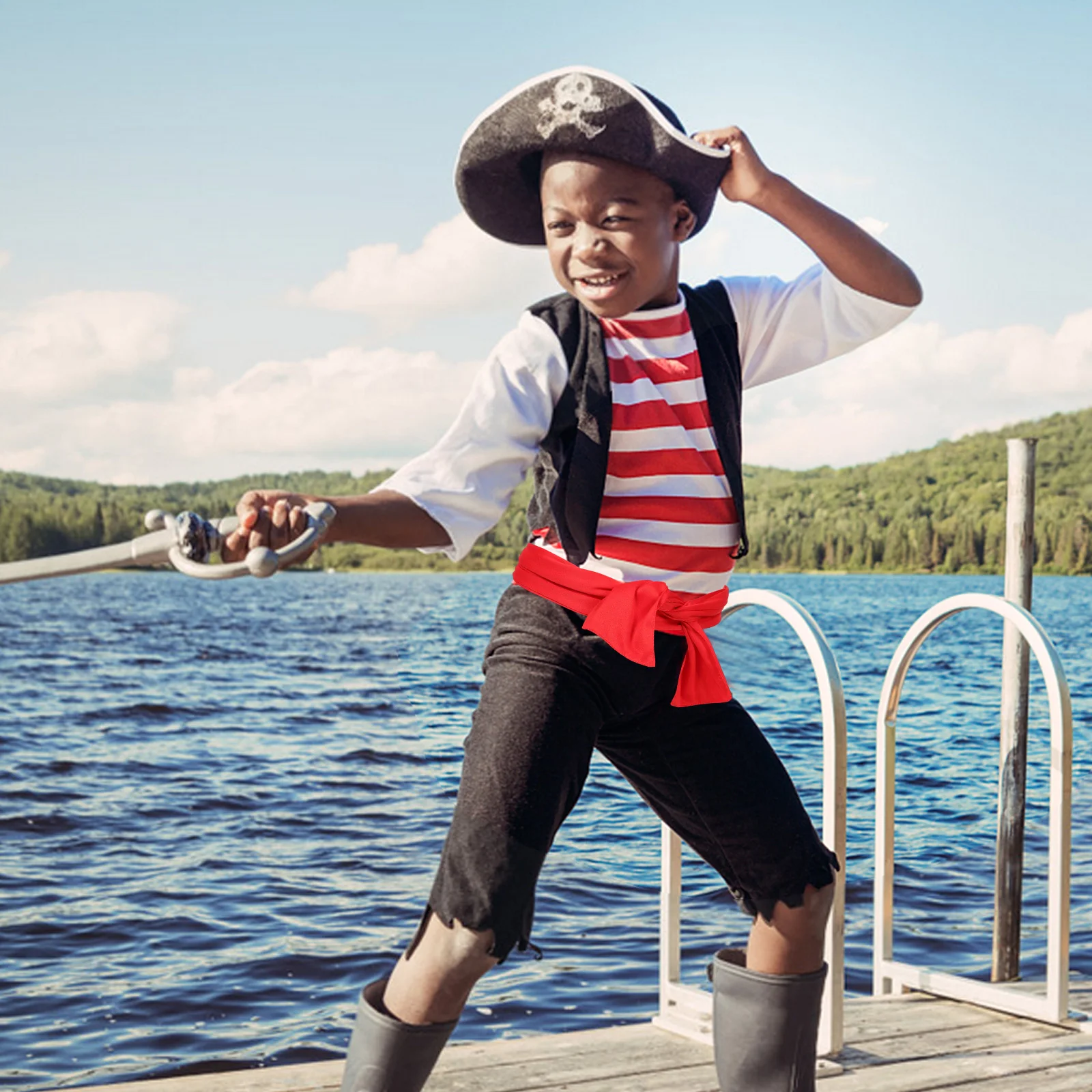 

1Set Pirate Bandana and Waist Belt Scarf Costume Accessories for Men Women Kids Halloween Party Beach Carnival Dress