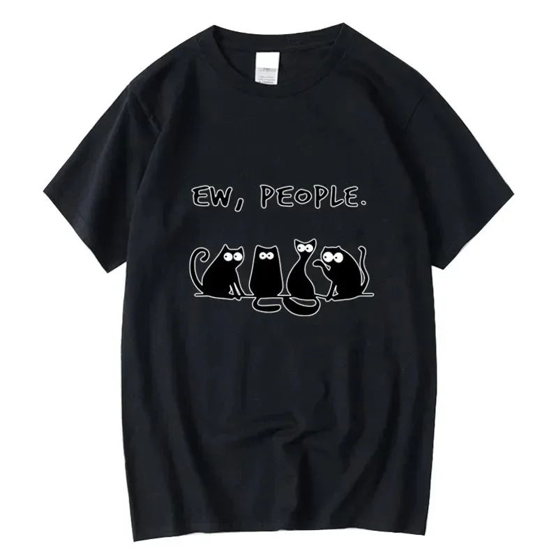 تي شيرت نسائي بنمط قطة تجريدية، قمصان صيفية كاجوال بأكمام قصيرة ورقبة دائرية، تي شيرت فضفاض للسيدات