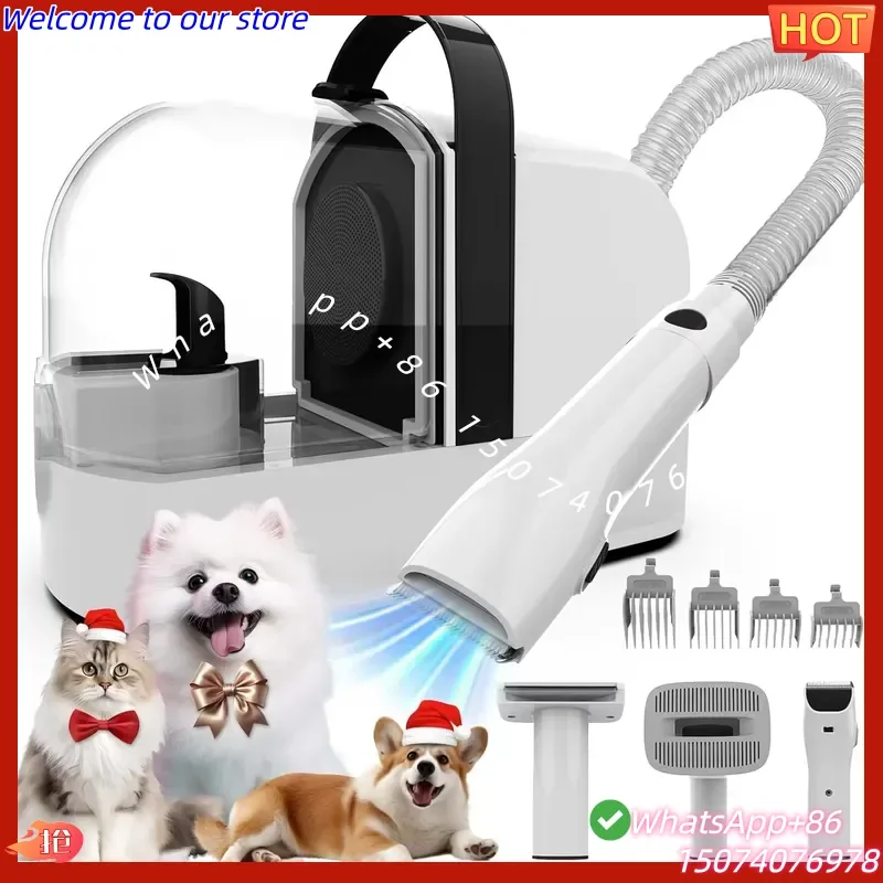 2026 All One Pet Rechargeable Self-Cleaning Vacuum Grooming Tool Kit 12,000Pa Suction Dog Hair Trimmer Deshedding Brush 1.4L