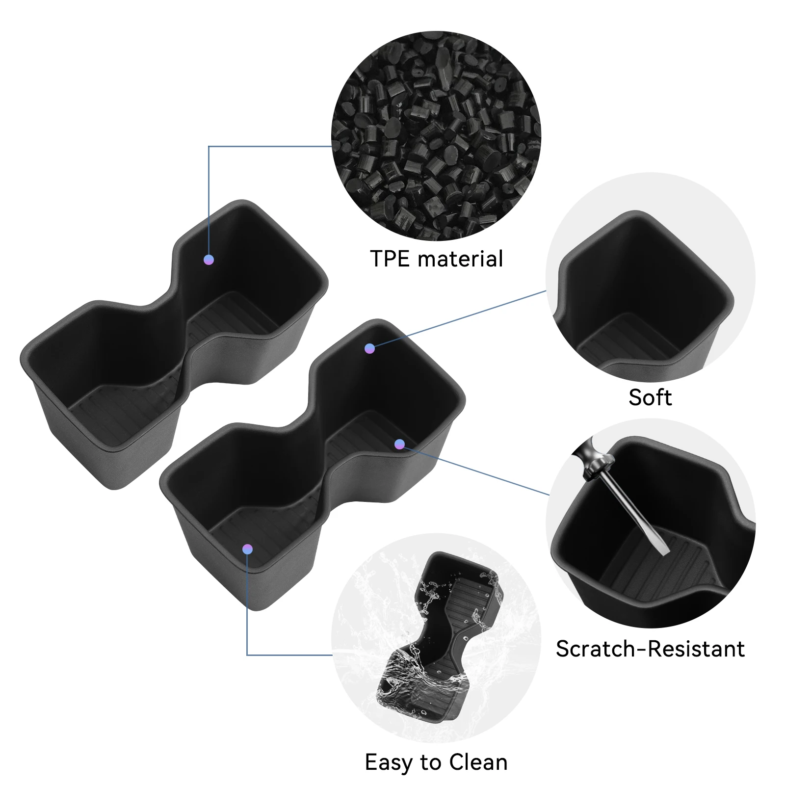 

3rd Row Car Cup Holder for Hyundai Santa Fe 2024 2025 Tray Tidying TPE Inserts Anti-Slip Shock-Absorbing Storage Box Black 2PCS