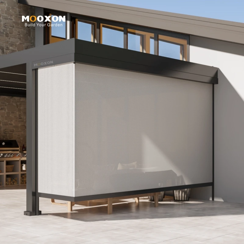 90 Degree Corner Zipped Blind Motorized Outdoor Blinds For Pergola Patio Balcony L Shaped Zip Screen