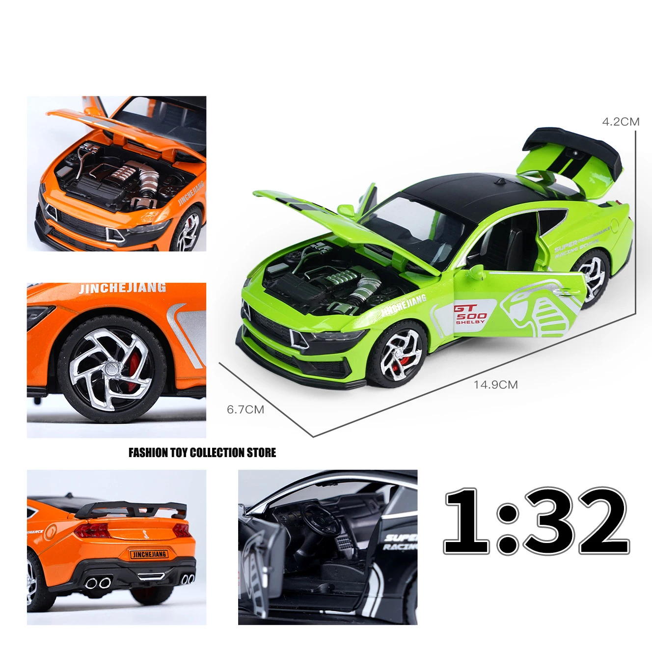 1: 32 Mustang GT500 Fast & Furious Alloy Car Model Diecasts Toy With Sound and Light Vehicles Decoration Toys For Kids Gift