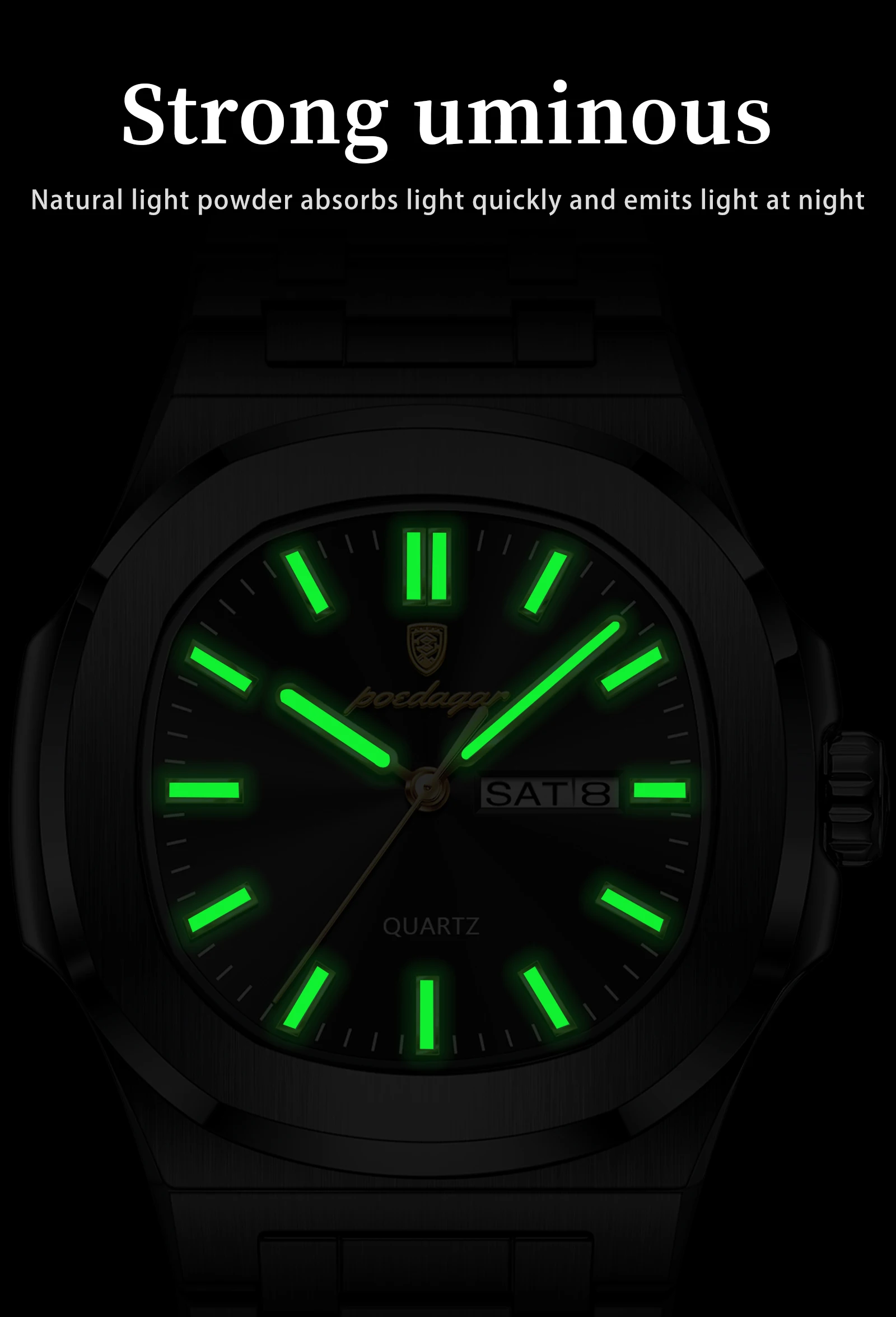 POEDAGAR Luxus Platz herren Uhren Wasserdicht Leucht Datum Woche Männer Uhr Edelstahl Mode Quarz Mann Armbanduhr Reloj – Detail 11