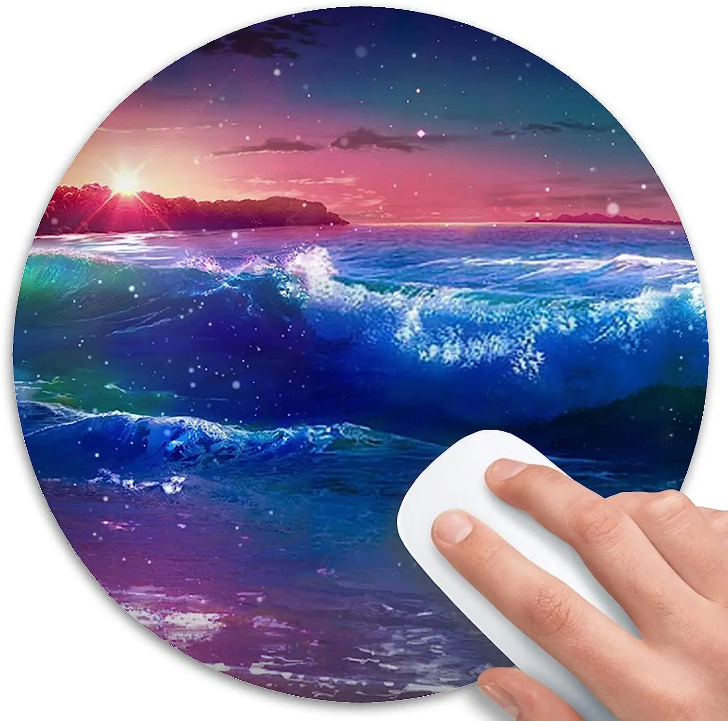 

Circular Beach Mouse Pad Sunset Over Sea Mouse Mat Waterproof Round Mouse Pad Non-Slip Rubber Base MousePads for Office Laptop