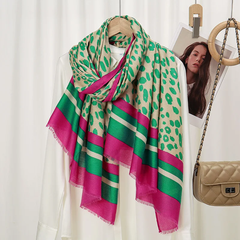 Winter Sexy Leopard Striped Line Fringe Viscose Shawl Scarf Lady High Quality Wrap Pashmina Stole Bufandas Muslim Hijab 180*90Cm