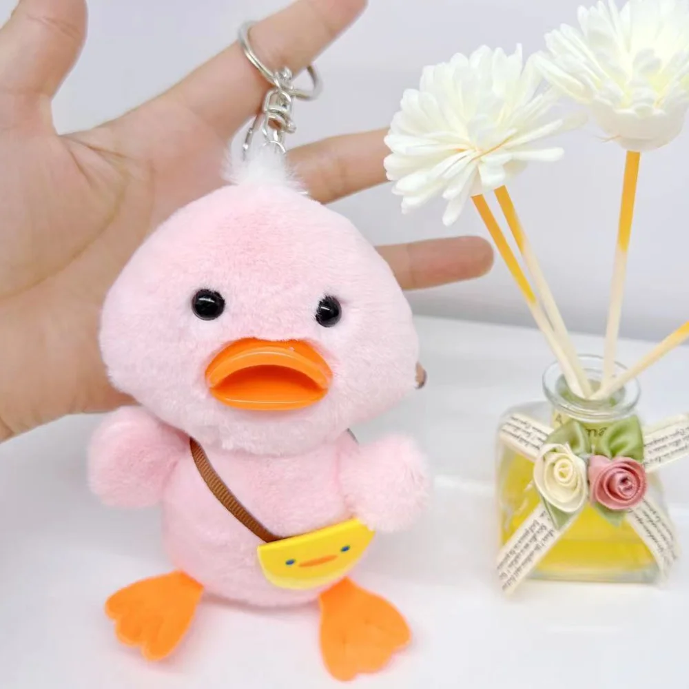 LLavero de pato amarillo de dibujos animados, colgante de bolsa de pato de peluche, muñeco de Animal Fluffty, colgante de Bolsa Escolar