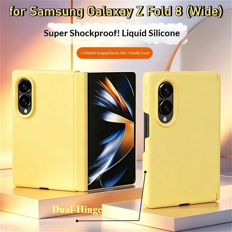 Fashion Liquid Silicone Skin Feel Dual‑Hinge Case for New Samsung Galaxy Z Fold 8 Wide Ultra 7 Candy Color Soft Shockproof Cover