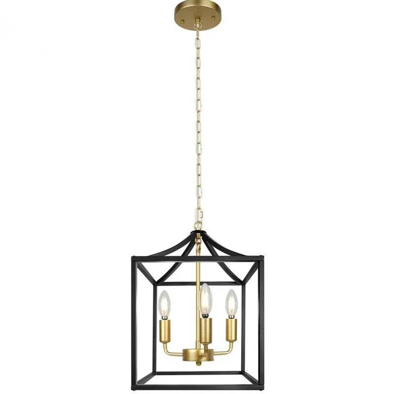 Everbright Store American Retro Wrought Iron Chandelier Porch Aisle Study Three Heads Black Gold Chandelier