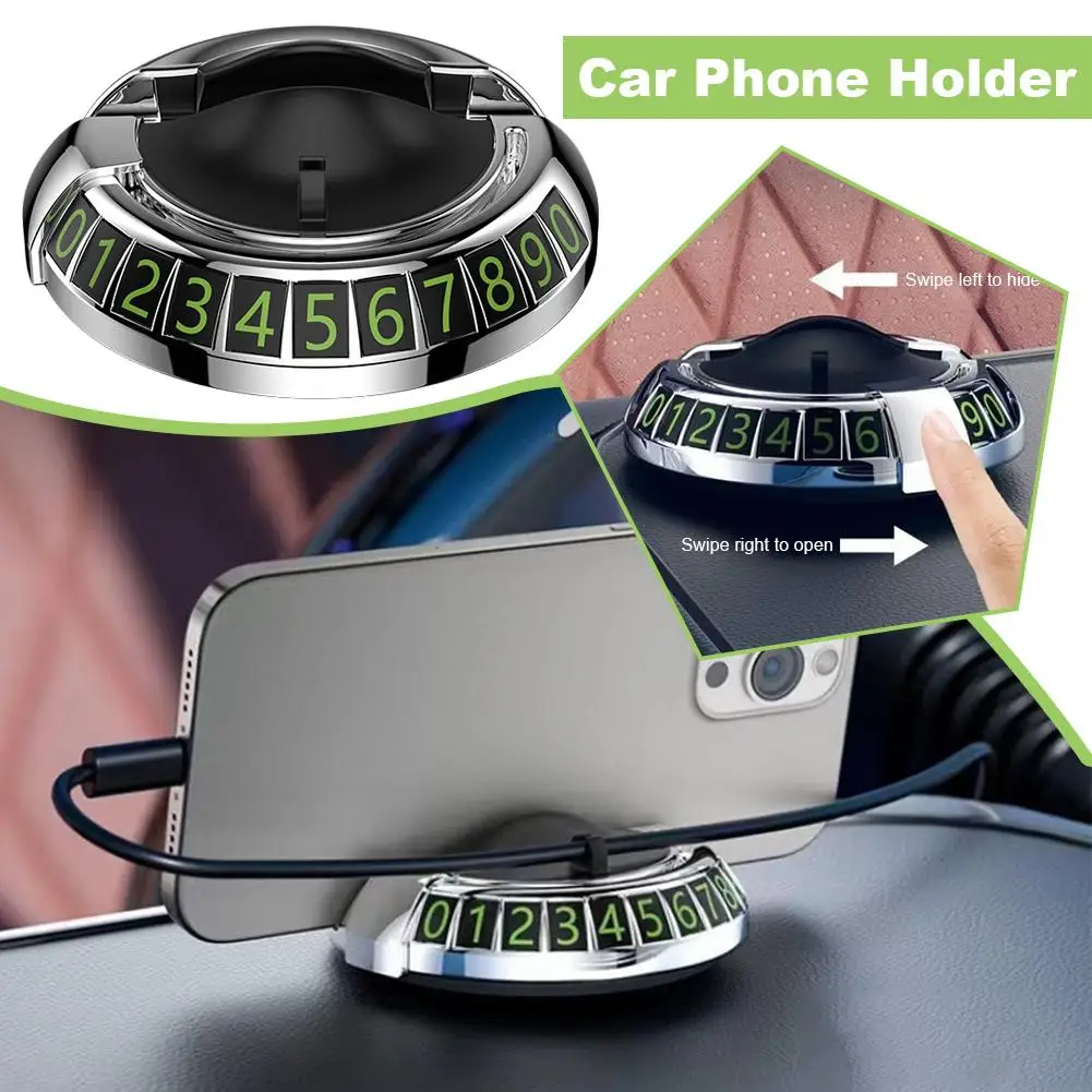 2 In 1 Dashboard Car Phone Holder 360° Rotation Multifunctional Number Support Plate Bracket Navigation Phone Parking Tempo I9A6