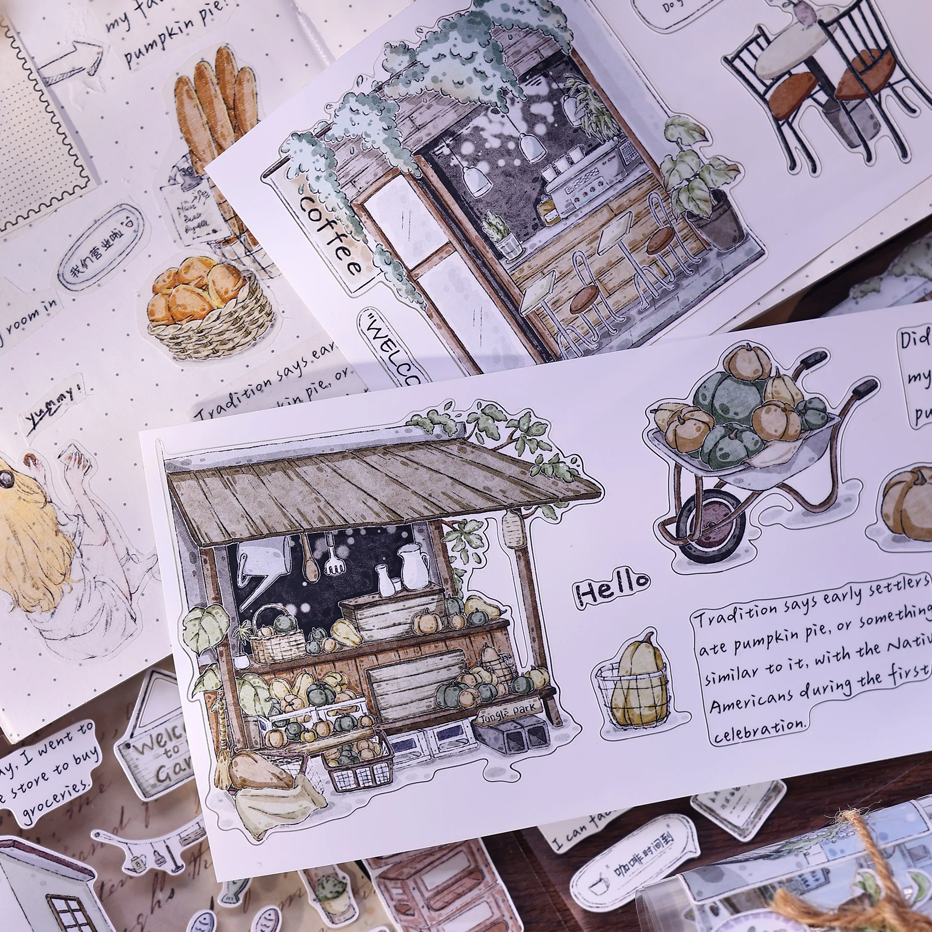 XiaoBaiJia Studio Vintage Relaxing Street Store Washi PET Tape DIY بطاقة صنع سكرابوكينغ ملصق مزخرفة