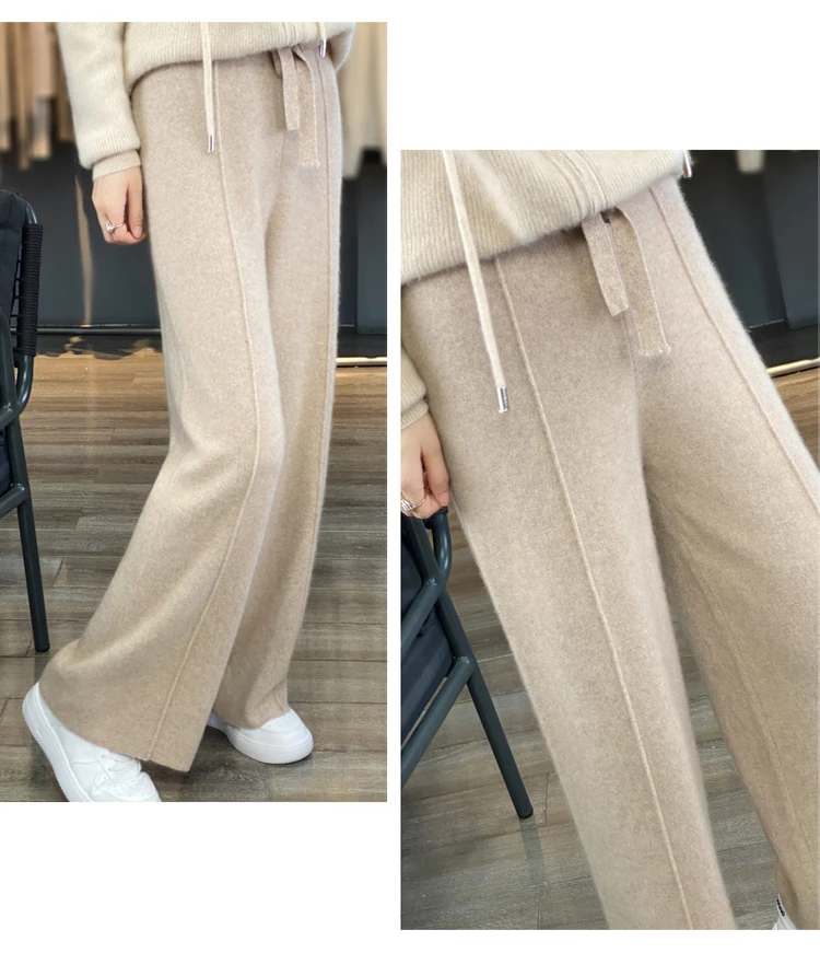 Wool Knitted Wide Leg Pants for Women in Autumn and Winter, with a Draping Feel and Straight Tube Wool Casual Woolen Pants