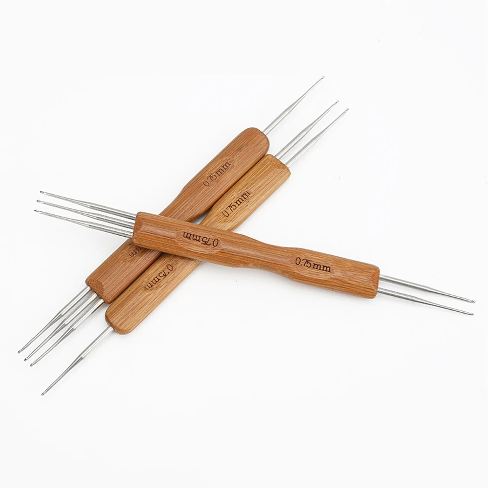 

Double Head Crochet Hooks for Hair Dreadlock Bamboo Handle Steel Weaving Needle Crocheting Hair Tool