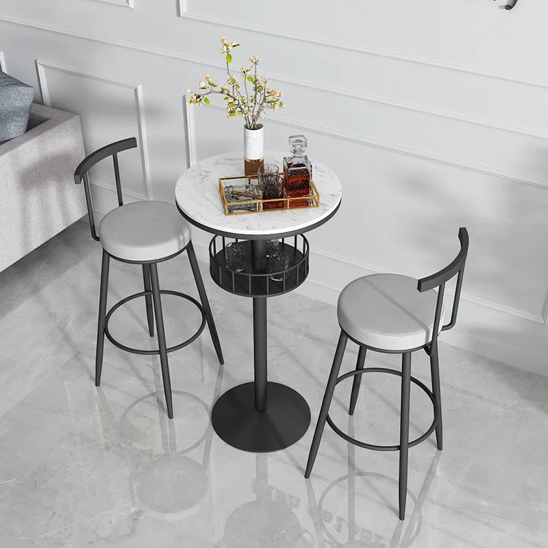 Round high table marble round table clear bar balcony billiard room leisure bar commercial bar table and chair combination