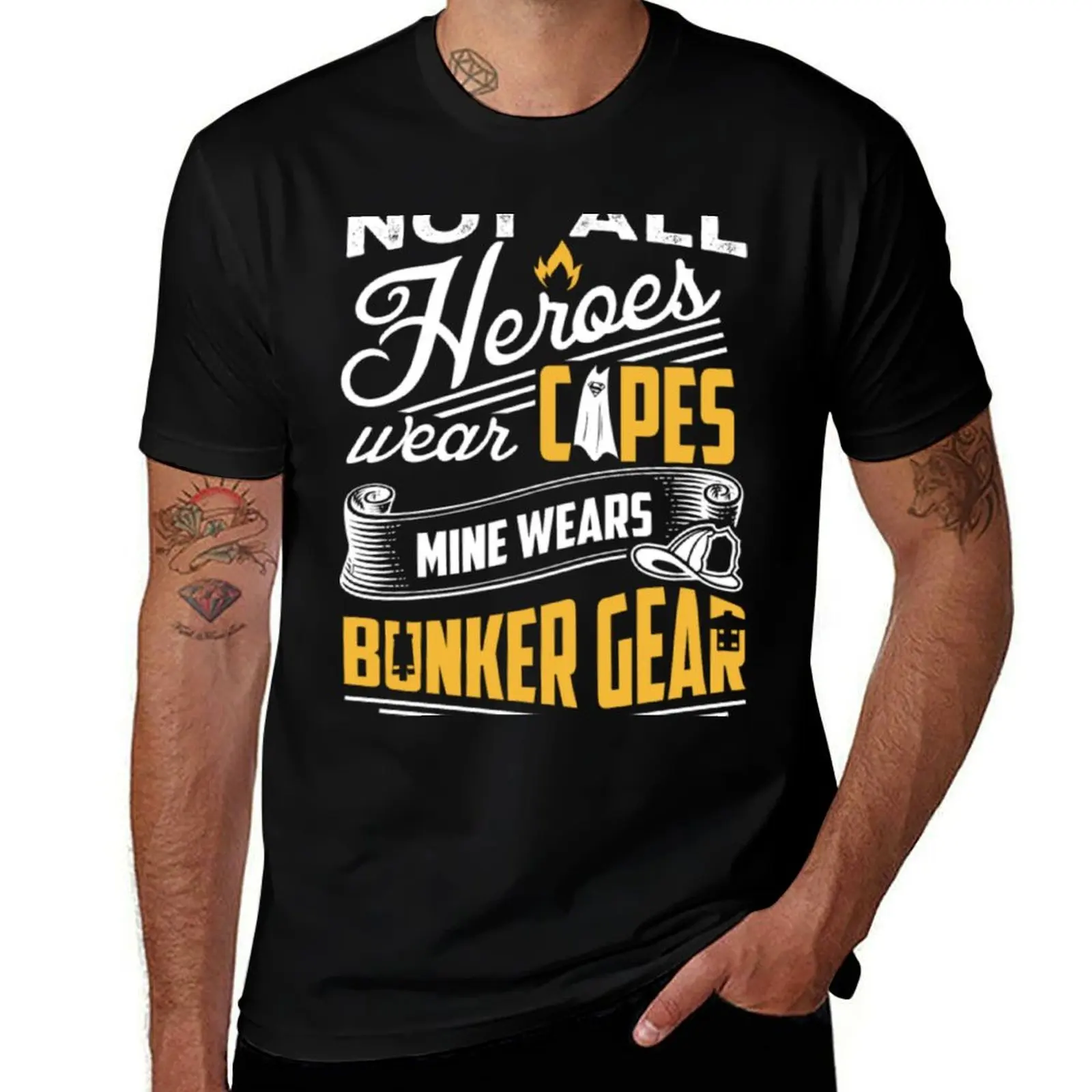 Firefighter - My heroes wears bunker gear T-Shirt Casual Trendy Short Sleeve T-Shirt