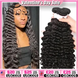 BEEOS Natural Deep Wave Bundles Double Weft Hair Extension Human Hair Deep Curly Brazilian Remy Weave Bundles 1/3 Pieces 40in