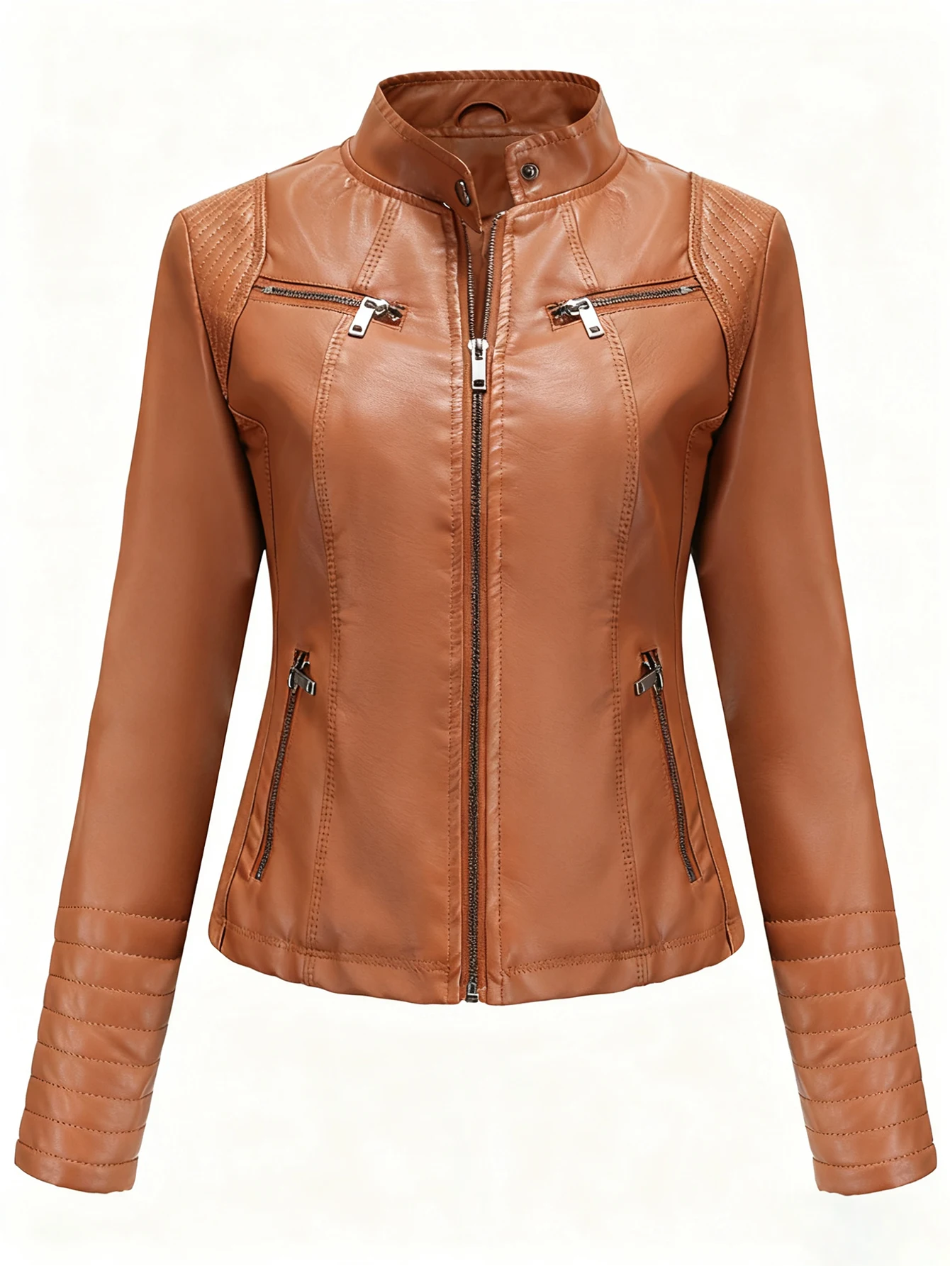 Giacca in pelle da donna corta moda abbigliamento da motociclista taglia europea per capispalla sottile primavera autunno