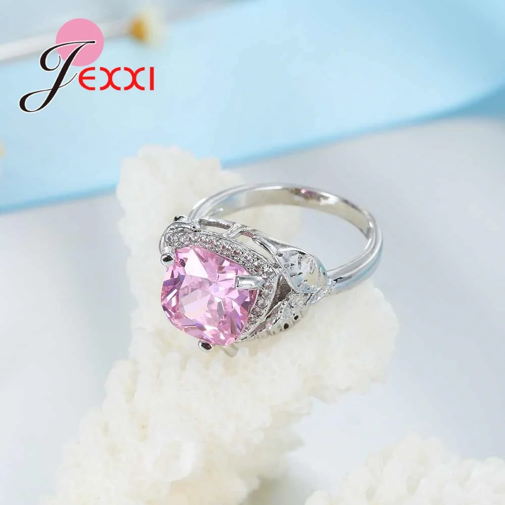 Wholesale Princess Cut Pink Austrian Crystal Party Rings For Ladies 925 Sterling Silver Anniversary Engagement Women Ring