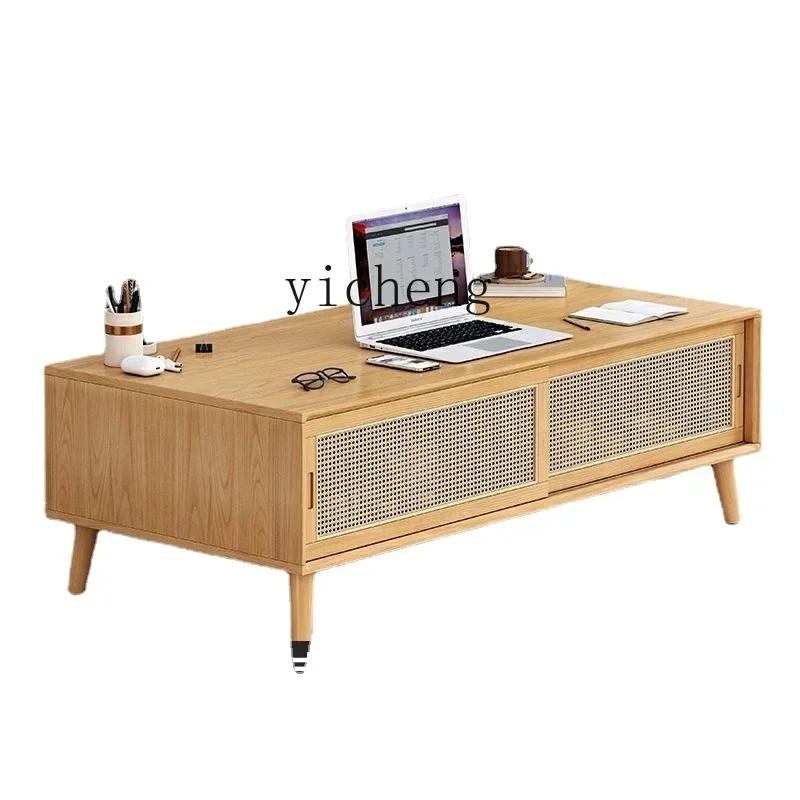 ZC rattan solid wood coffee table TV cabinet combination modern simple living room home  tea cabinet living room decoration