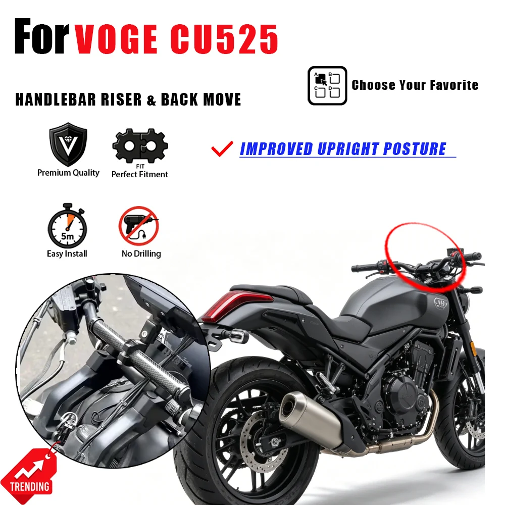 For VOGE CU525 Motorcycle Handlebar Risers Heighten Rearward Shift Extension Clamp Accesorios Moto Manillar CU525 Parts