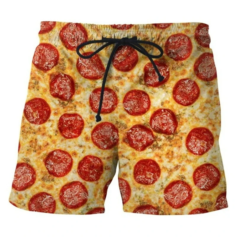 Short de plage graphique Delicious Food pour hommes, vêtements décontractés 3D, fromage, pizza, saucisse, pantalons courts College, troncs de planche pour garçons