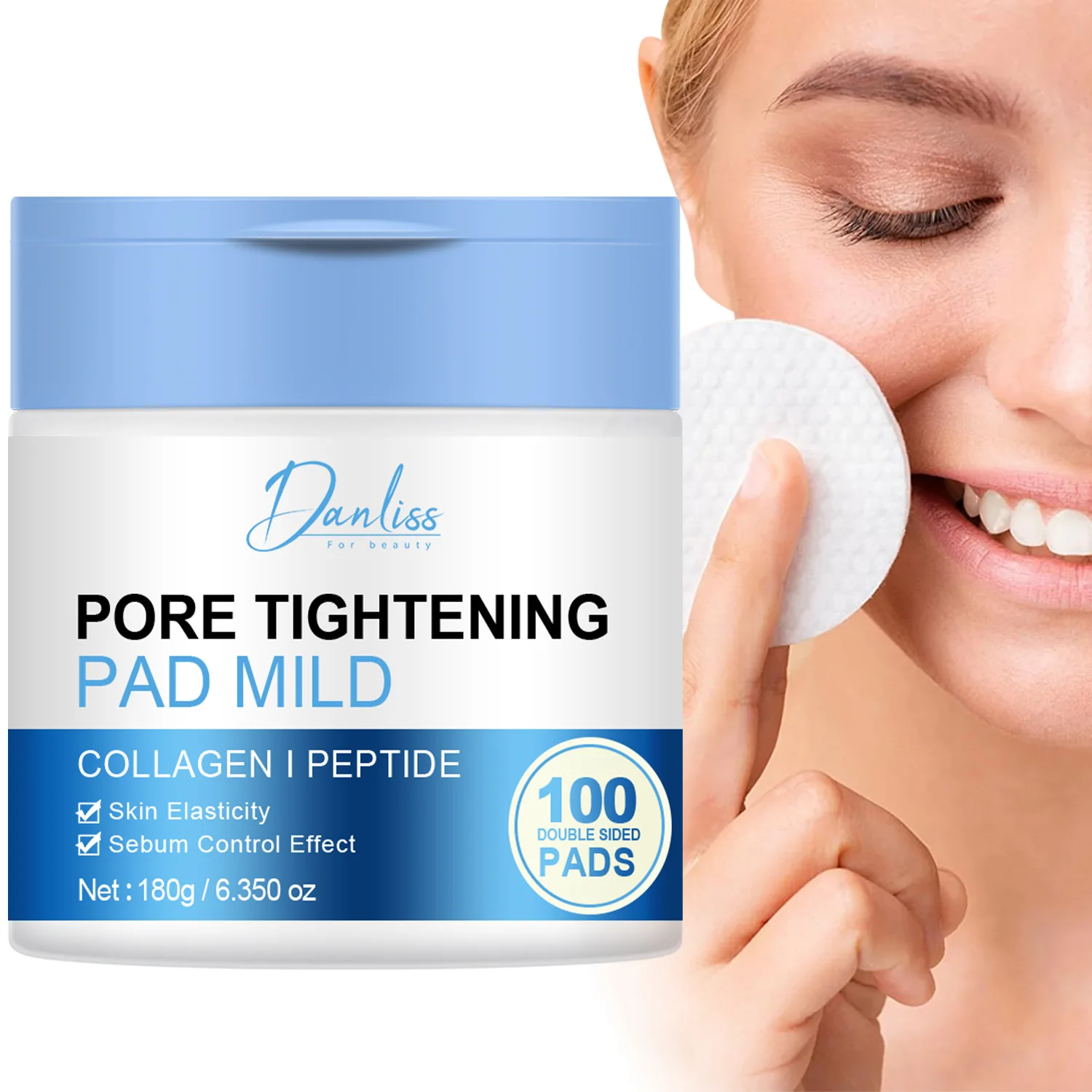 แผ่นสำลีเช็ดเครื่องสำอาง 100 แผ่น แต่ละแผ่นมีสารทำความสะอาดผิวเพื่อทำความสะอาดใบหน้าและควบคุมความมัน