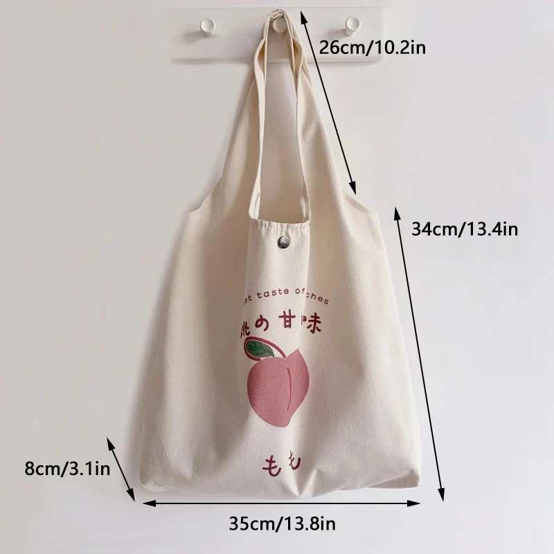 JIOMAY Cute Strawberry Tote Bag Aesthetic for School Girls Purses Shopper Designer Handbag Women Peach Print Eco Shoulder Bags