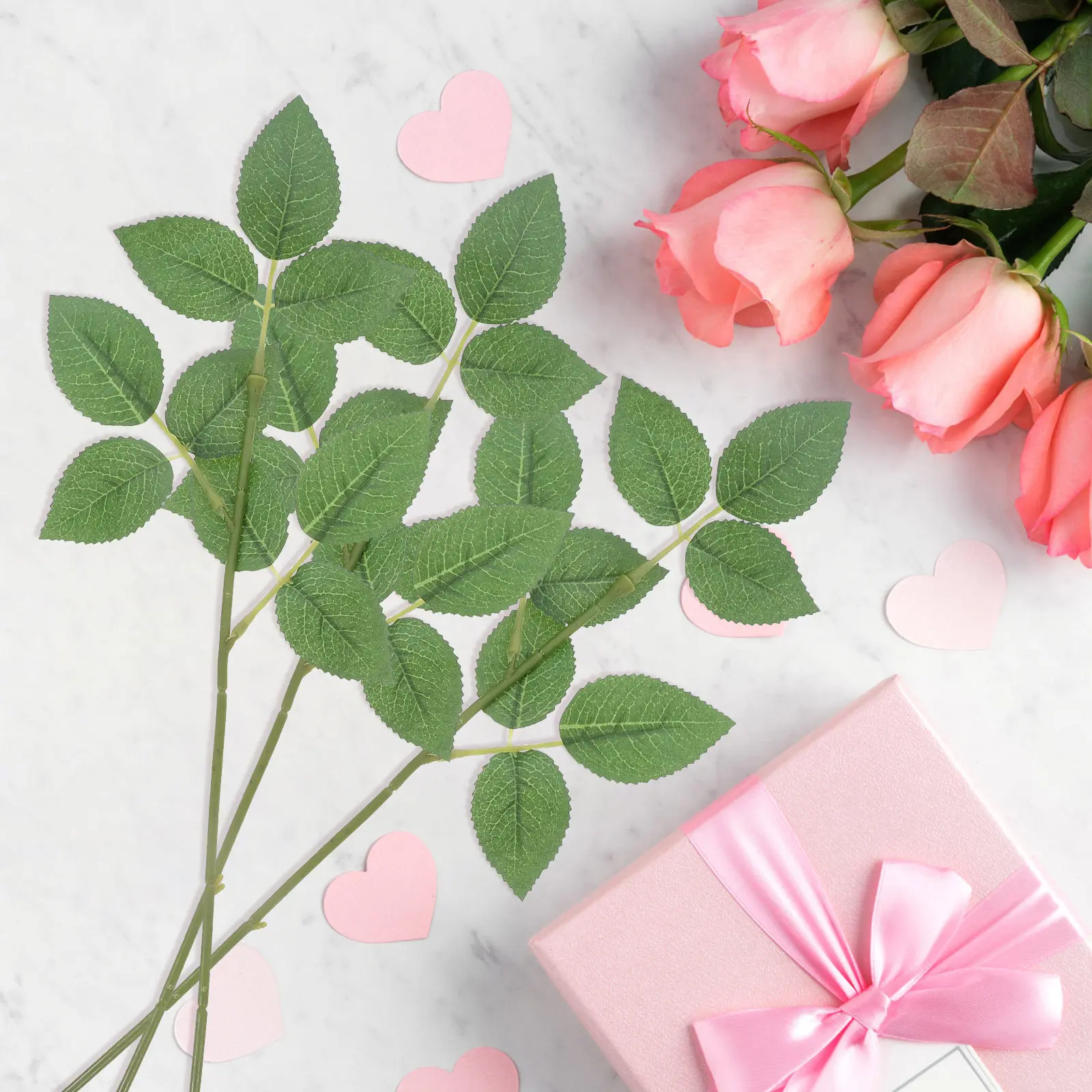 10Pcs High Simulation Rose Stems Floral Wire Leaves for DIY Handmade Floral Arrangement Wedding Corsages Boutonnieres Craft