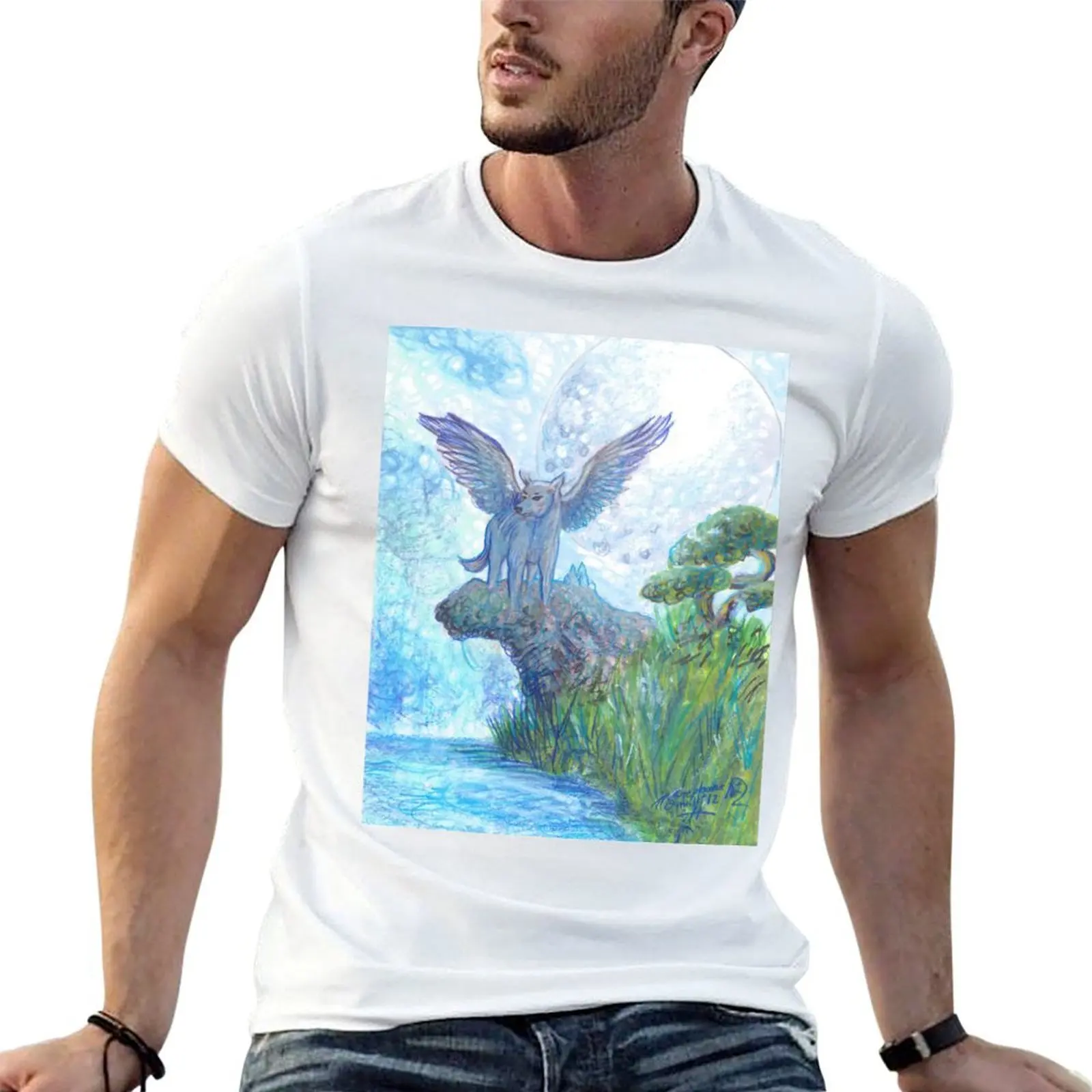 

Футболка с крылатым волком, забавные футболки, мужская футболка для мужчин, мужские футболки из 100% хлопка, хлопковая футболка