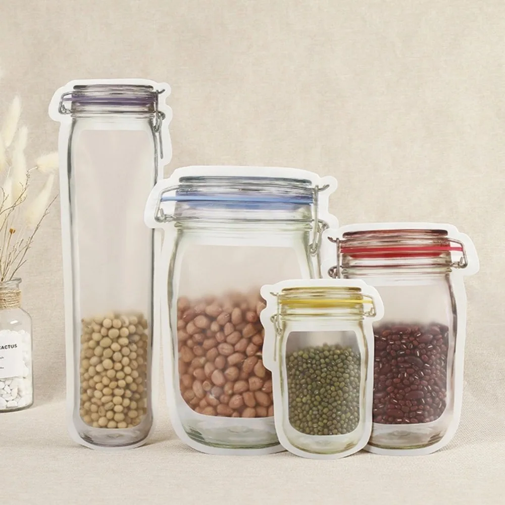 Hot Mason Jar Shaped Reusable Food Storage Bags Airtight Leakproof Sealed Pouches for Snacks Nuts Candy Sandwich Kitchen Travel