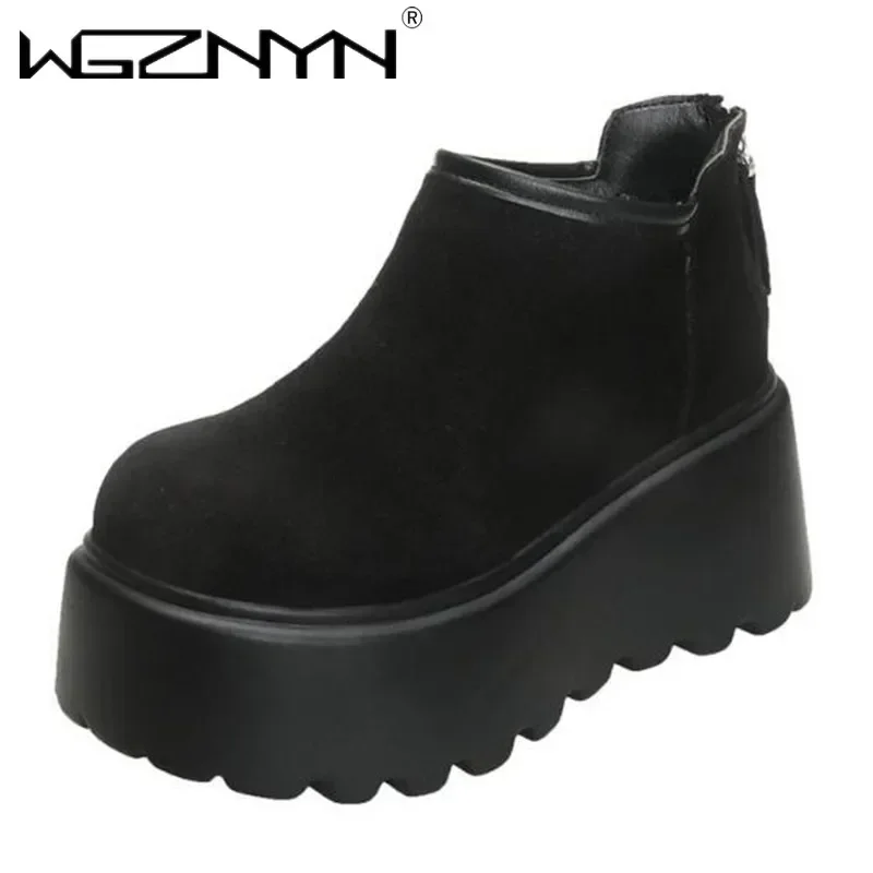 Women Keep Warm Round Toe Ankle Boots High Quality Ladies Shoes NEW Fashion Back Zip Solid Modern Platform Boot Zapatos De Mujer