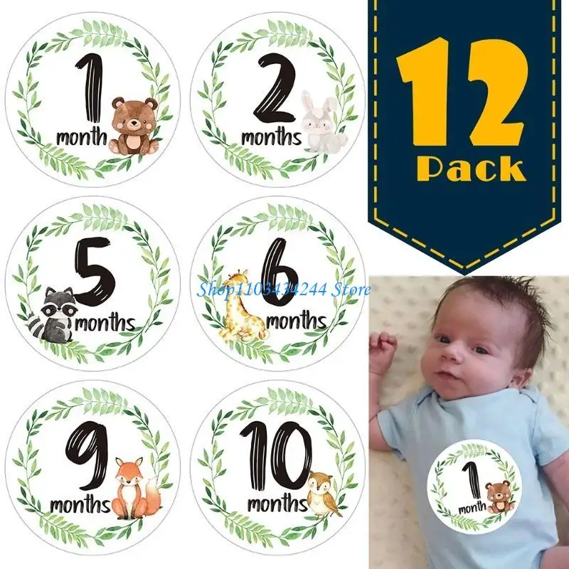 

12Pcs Cartoon Animal Floral Printed Stickers Newborn Baby Monthly Record Sticker