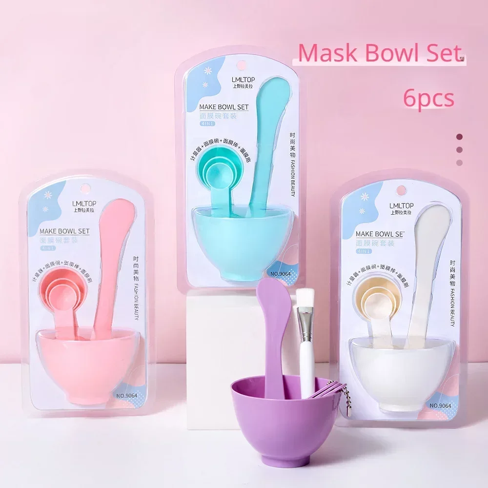 6pcs Set Pink Mask Bowl Facial Mask Full DIY Beauty Tools Facial Mask Mixing Bowl Brush Spoon Stick Tool Face Care Kit Belleza