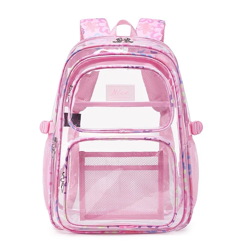 Transparenter PVC-Rucksack für Teenager-Mädchen, Schultaschen, Sport, Freizeit, Tagesrucksack, große Kapazität, wasserdichter Strand-Reiserucksack