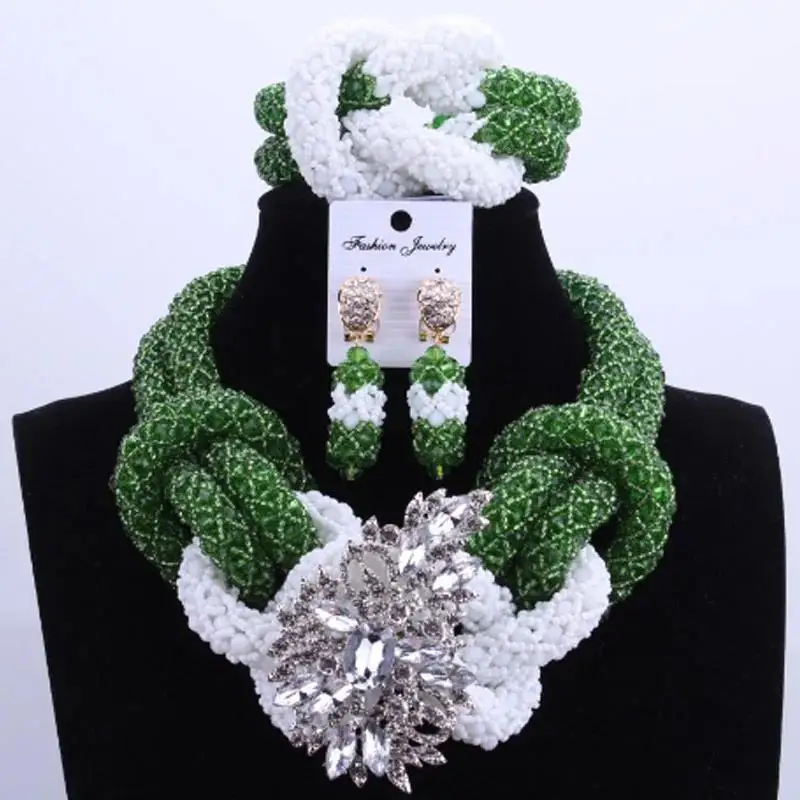 Silver Crystal Beaded African Nigerian Weddings Jewelry Set For Bridal