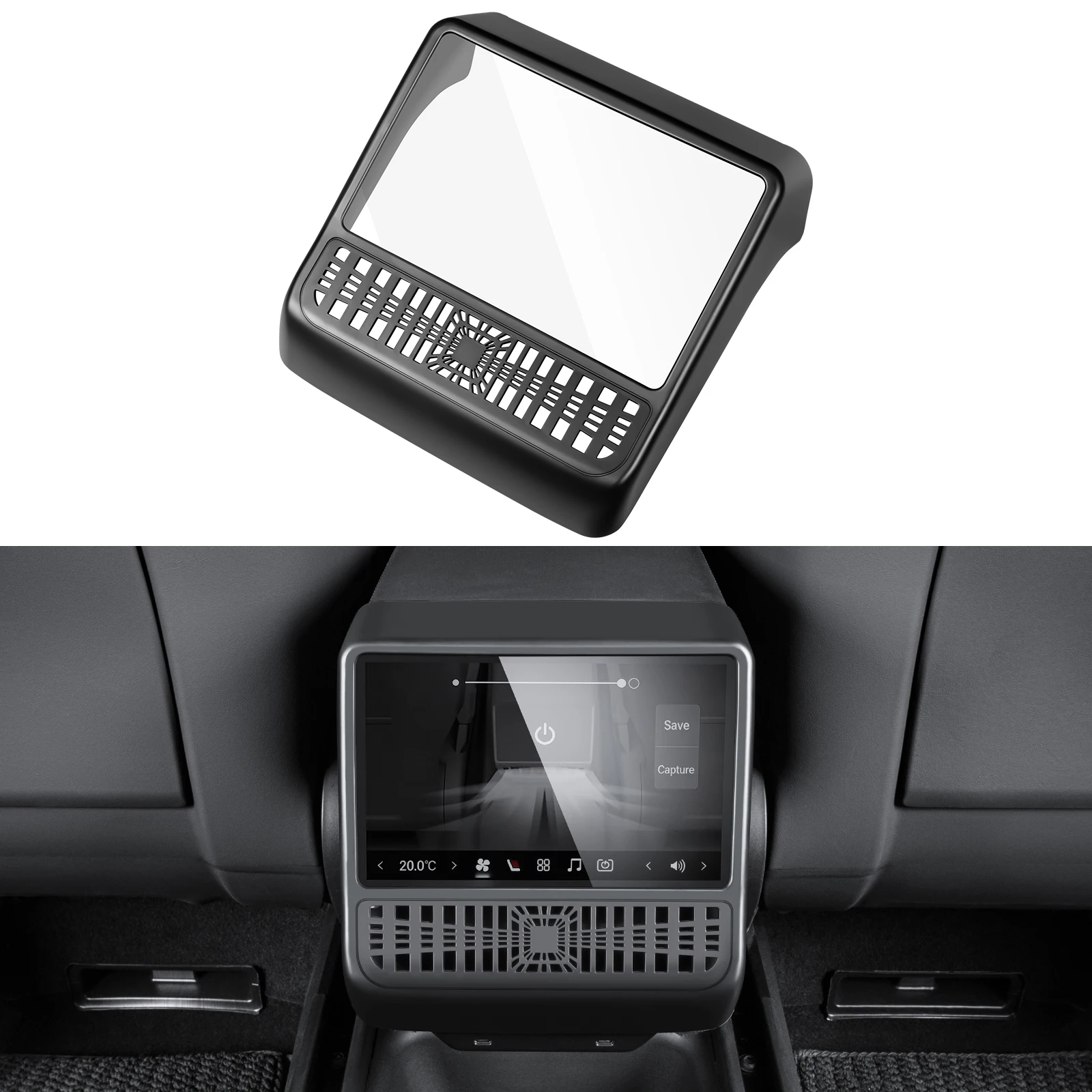 

Rear Air Vent Cover with Tempered Glass Screen Protector for Tesla Model Y Juniper 2025-2026 and 2024-2026 Model 3 Highland