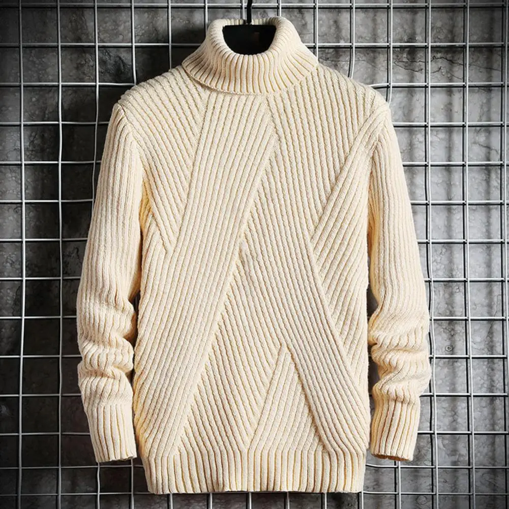 Korean Fashion Sweater Mock Neck Sweater Knit Pullovers Autumn Slim Fit Fashion Clothing Men Solid Color Irregular Stripes 2023