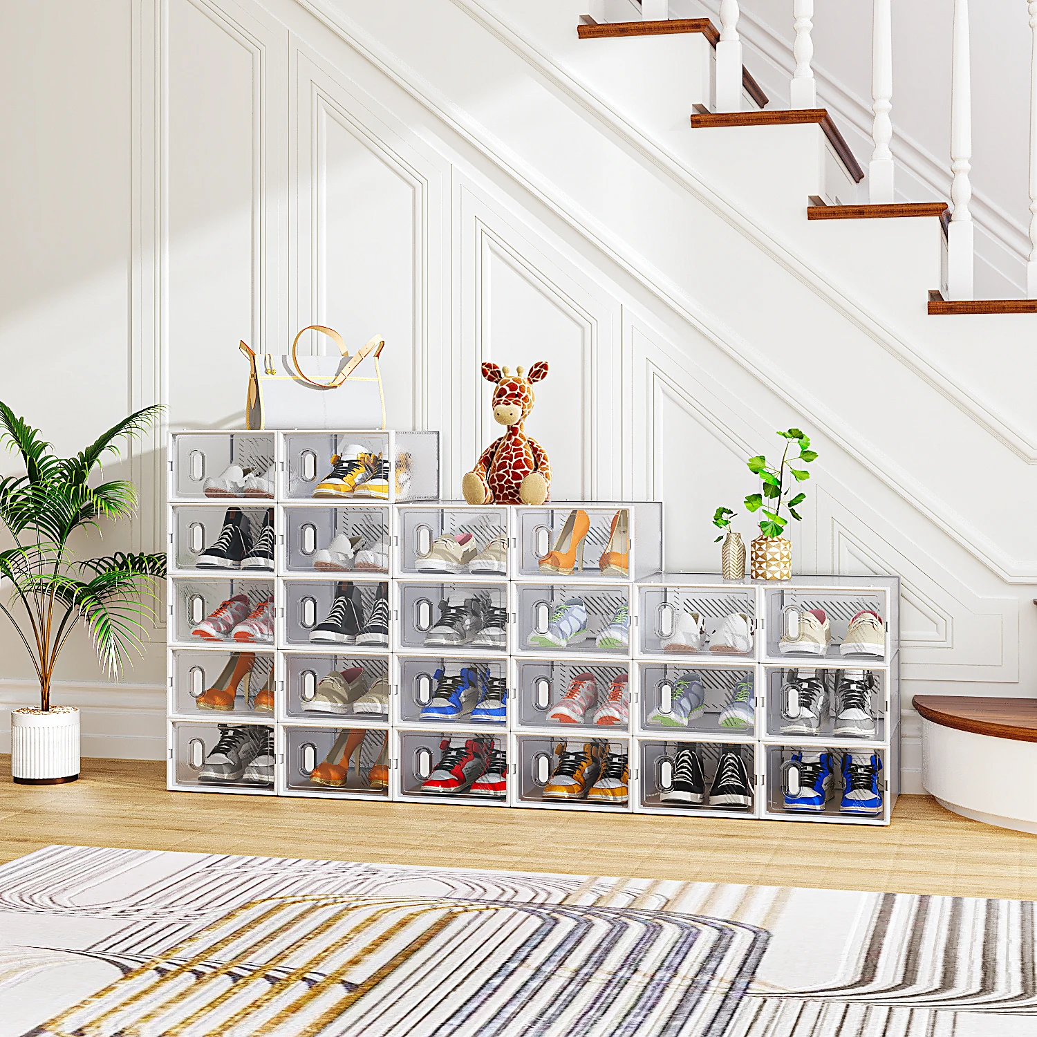 White Small 24-Piece Shoe Storage Box Set  33x23x14cm, Plastic Mesh & Stackable Design