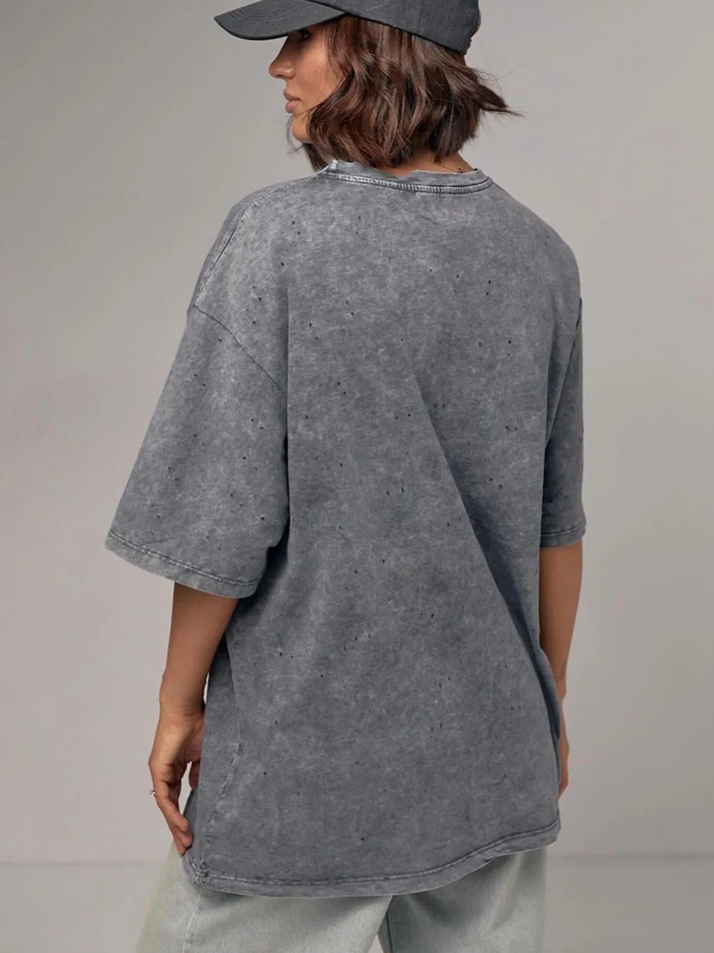 2025 new casual versatile 100% heavyweight cotton short-sleeved t-shirt female washed black do old retro American ins loose top image 5