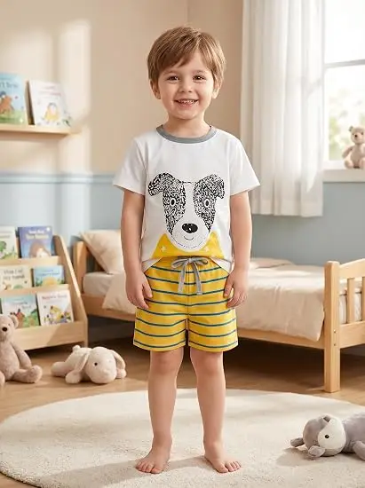 Little Hand Toddler Boys Cartoon Animal Cotton Sleepwear Short Sleeve Two Piece Home Outfit Airplane Pattern Age 2-7
