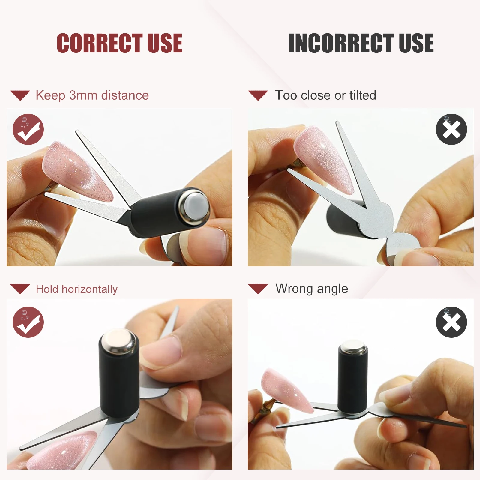 แม่เหล็กตาแมวสองหัว & ชุดแม่เหล็กทรงกระบอกแรงสูง อุปกรณ์เสริมแม่เหล็กสำหรับทำเล็บ 3 มิติ สไตล์ฝรั่งเศส ด้วยแท่งแม่เหล็กยูวี