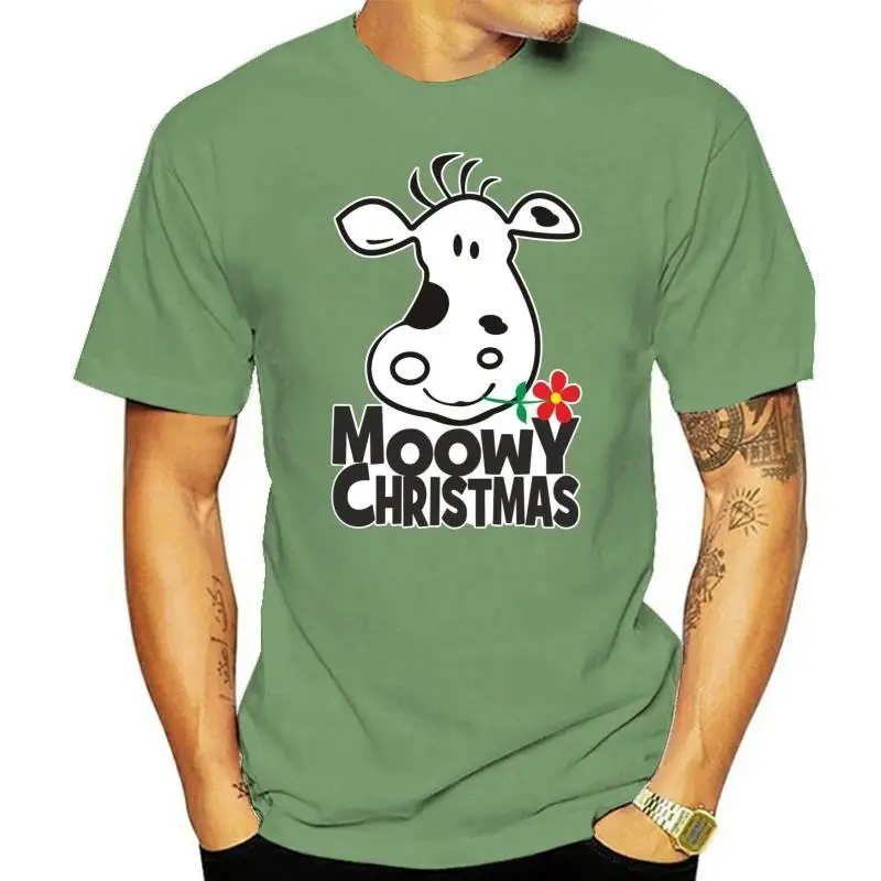 XMAS MOOWY CHRISTMAS CUTE ANIMAL MOO BLACK WHITE COW MOOWEY CHRISTMAS T SHIRT Cartoon t shirt men Unisex New Fashion tshirt